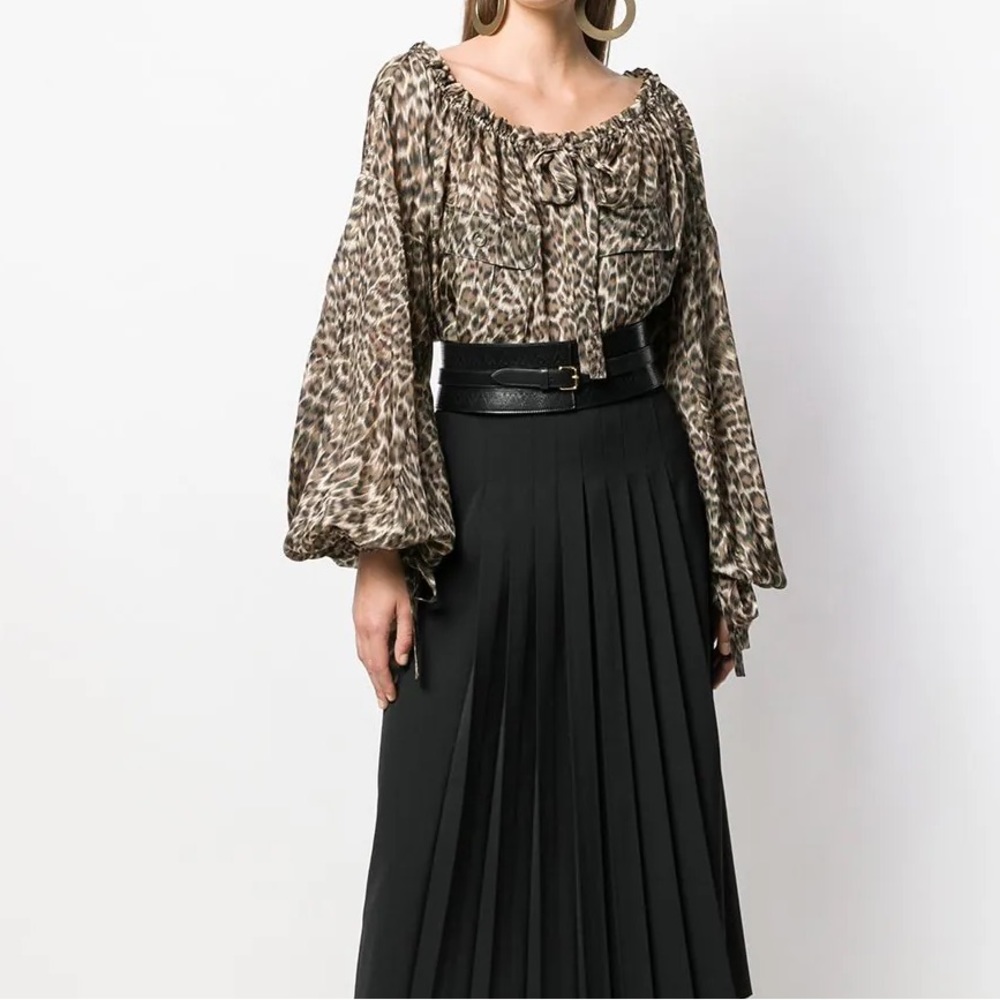 Zimmermann Leopard-Print Peasant Blouse in Brown and Black